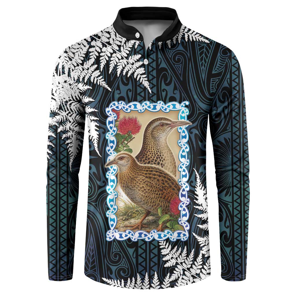 New Zealand Weka Button Sweatshirt Maori Hen Koru Pattern - Polynesian Pride