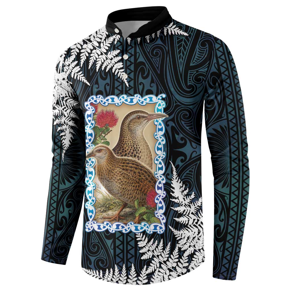New Zealand Weka Button Sweatshirt Maori Hen Koru Pattern - Polynesian Pride