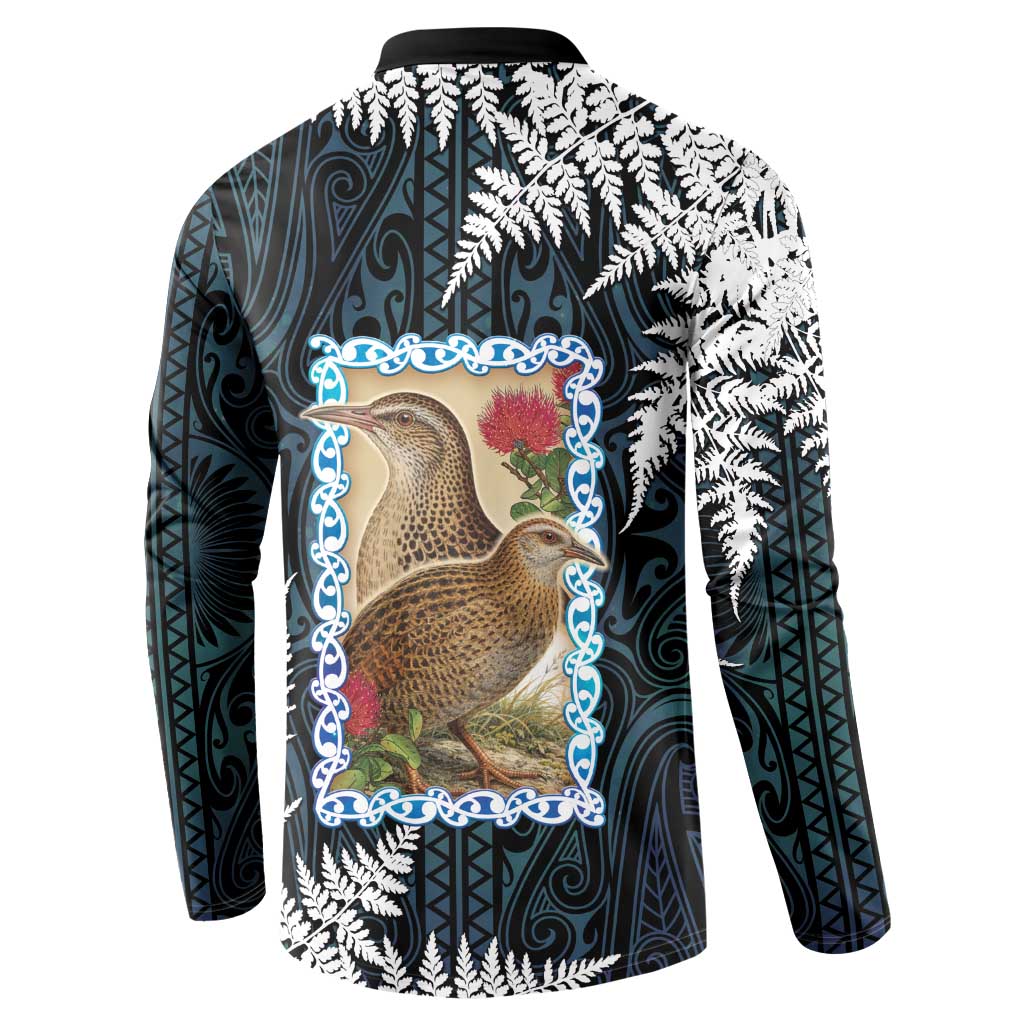 New Zealand Weka Button Sweatshirt Maori Hen Koru Pattern - Polynesian Pride
