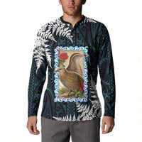 New Zealand Weka Button Sweatshirt Maori Hen Koru Pattern - Polynesian Pride