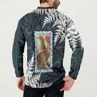 New Zealand Weka Button Sweatshirt Maori Hen Koru Pattern - Polynesian Pride
