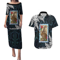 New Zealand Weka Couples Matching Puletasi and Hawaiian Shirt Maori Hen Koru Pattern LT05 Black - Polynesian Pride