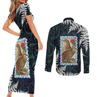 New Zealand Weka Couples Matching Short Sleeve Bodycon Dress and Long Sleeve Button Shirt Maori Hen Koru Pattern LT05 - Polynesian Pride