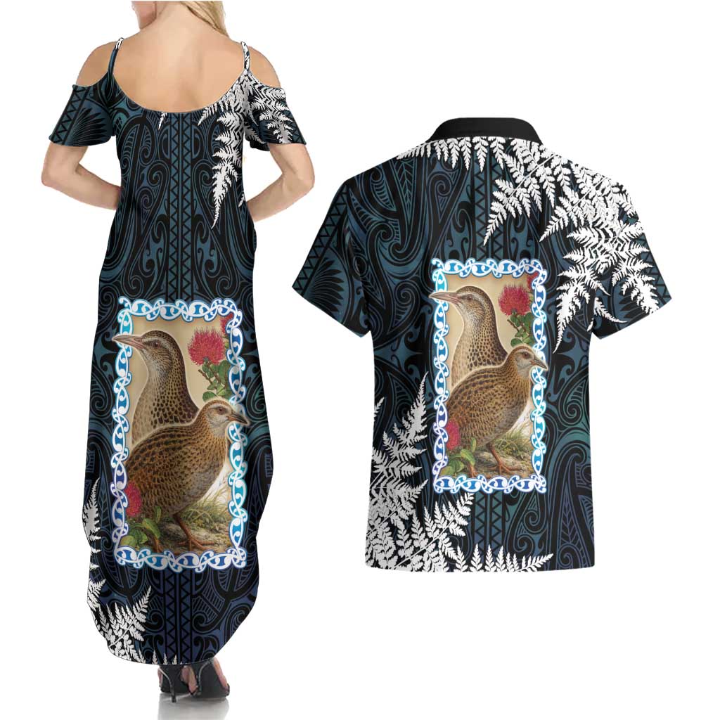 New Zealand Weka Couples Matching Summer Maxi Dress and Hawaiian Shirt Maori Hen Koru Pattern - Polynesian Pride