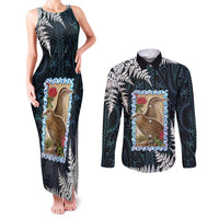 New Zealand Weka Couples Matching Tank Maxi Dress and Long Sleeve Button Shirt Maori Hen Koru Pattern LT05 Black - Polynesian Pride