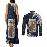 New Zealand Weka Couples Matching Tank Maxi Dress and Long Sleeve Button Shirt Maori Hen Koru Pattern LT05 - Polynesian Pride