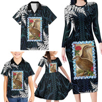 New Zealand Weka Family Matching Long Sleeve Bodycon Dress and Hawaiian Shirt Maori Hen Koru Pattern