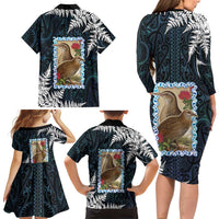 New Zealand Weka Family Matching Long Sleeve Bodycon Dress and Hawaiian Shirt Maori Hen Koru Pattern