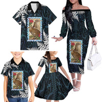 New Zealand Weka Family Matching Off The Shoulder Long Sleeve Dress and Hawaiian Shirt Maori Hen Koru Pattern