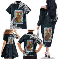 New Zealand Weka Family Matching Off The Shoulder Long Sleeve Dress and Hawaiian Shirt Maori Hen Koru Pattern