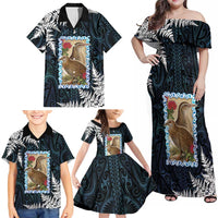 New Zealand Weka Family Matching Off Shoulder Maxi Dress and Hawaiian Shirt Maori Hen Koru Pattern