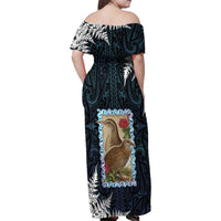 New Zealand Weka Family Matching Off Shoulder Maxi Dress and Hawaiian Shirt Maori Hen Koru Pattern