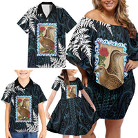 New Zealand Weka Family Matching Off Shoulder Short Dress and Hawaiian Shirt Maori Hen Koru Pattern