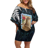 New Zealand Weka Family Matching Off Shoulder Short Dress and Hawaiian Shirt Maori Hen Koru Pattern