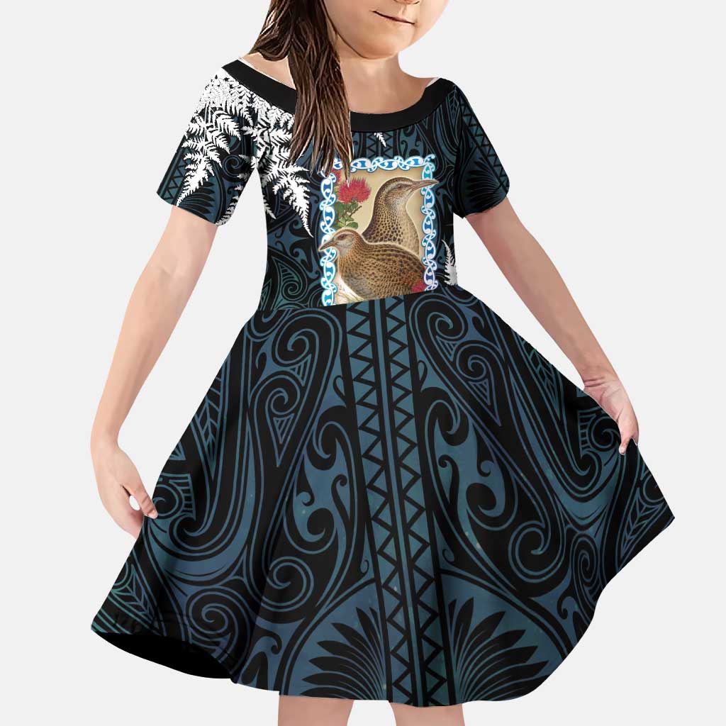 New Zealand Weka Family Matching Short Sleeve Bodycon Dress and Hawaiian Shirt Maori Hen Koru Pattern