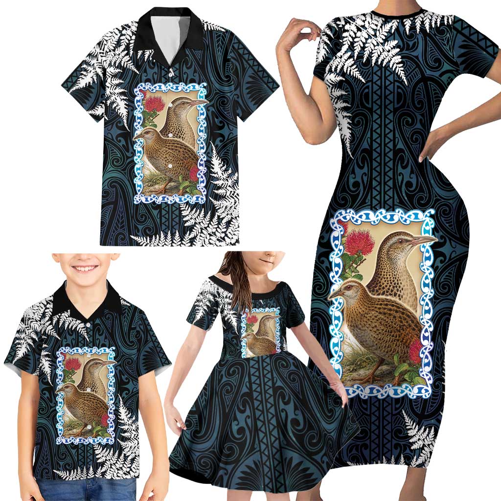 New Zealand Weka Family Matching Short Sleeve Bodycon Dress and Hawaiian Shirt Maori Hen Koru Pattern