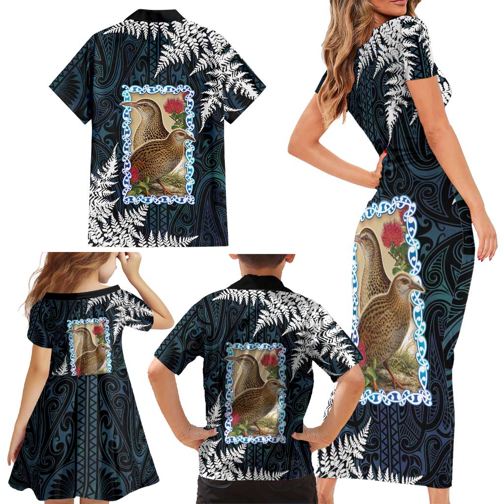 New Zealand Weka Family Matching Short Sleeve Bodycon Dress and Hawaiian Shirt Maori Hen Koru Pattern