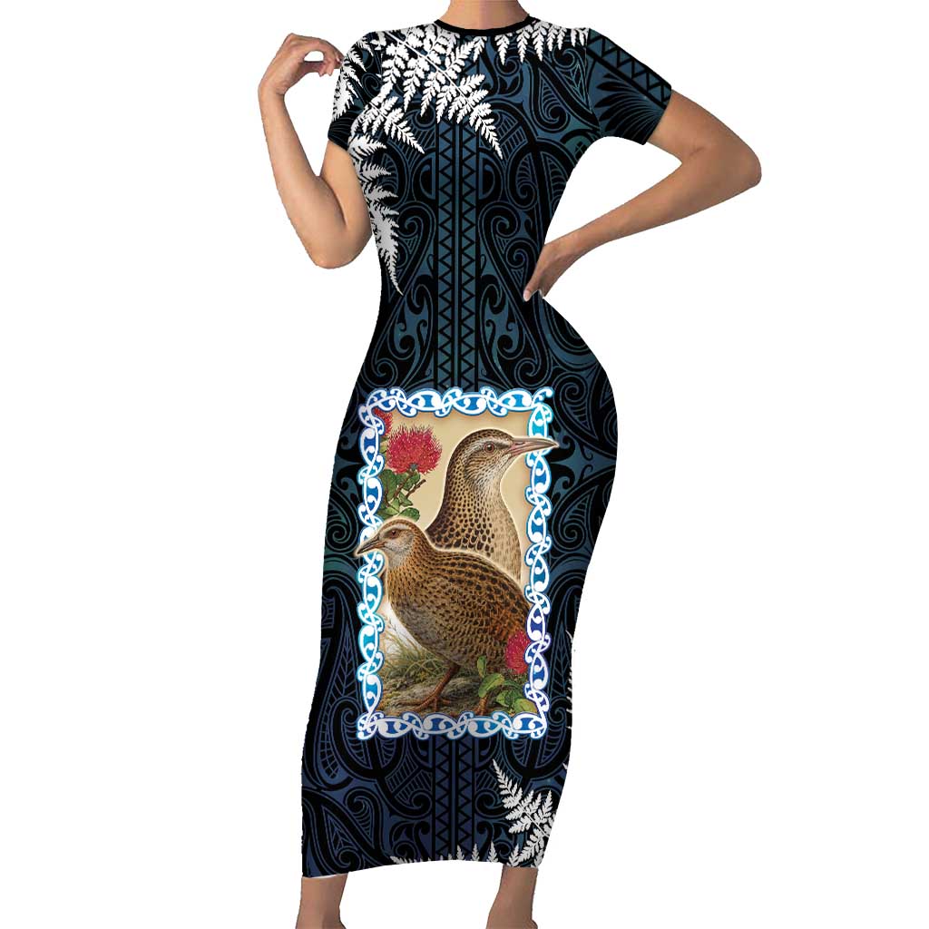 New Zealand Weka Family Matching Short Sleeve Bodycon Dress and Hawaiian Shirt Maori Hen Koru Pattern