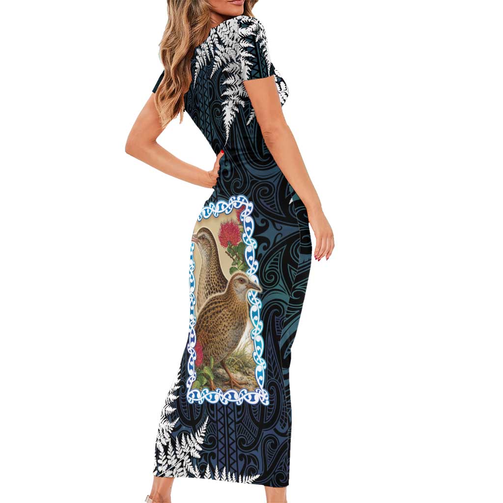 New Zealand Weka Family Matching Short Sleeve Bodycon Dress and Hawaiian Shirt Maori Hen Koru Pattern