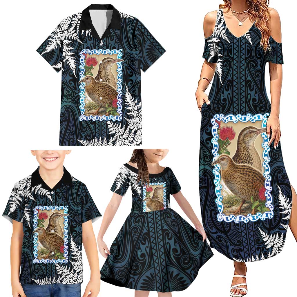 New Zealand Weka Family Matching Summer Maxi Dress and Hawaiian Shirt Maori Hen Koru Pattern