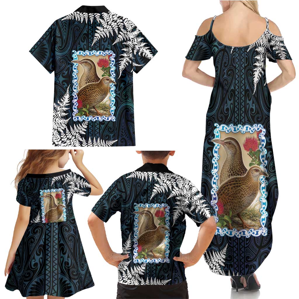 New Zealand Weka Family Matching Summer Maxi Dress and Hawaiian Shirt Maori Hen Koru Pattern