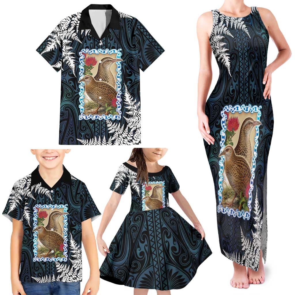 New Zealand Weka Family Matching Tank Maxi Dress and Hawaiian Shirt Maori Hen Koru Pattern