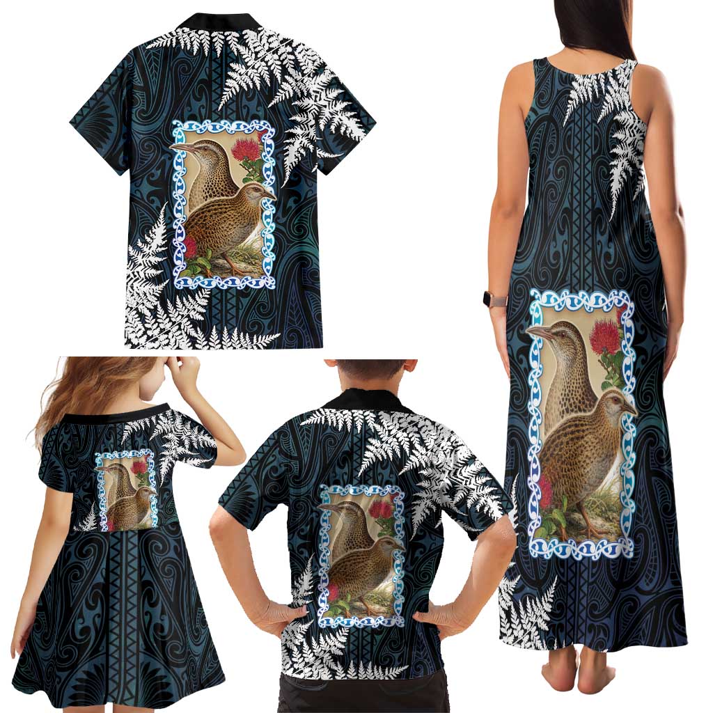 New Zealand Weka Family Matching Tank Maxi Dress and Hawaiian Shirt Maori Hen Koru Pattern