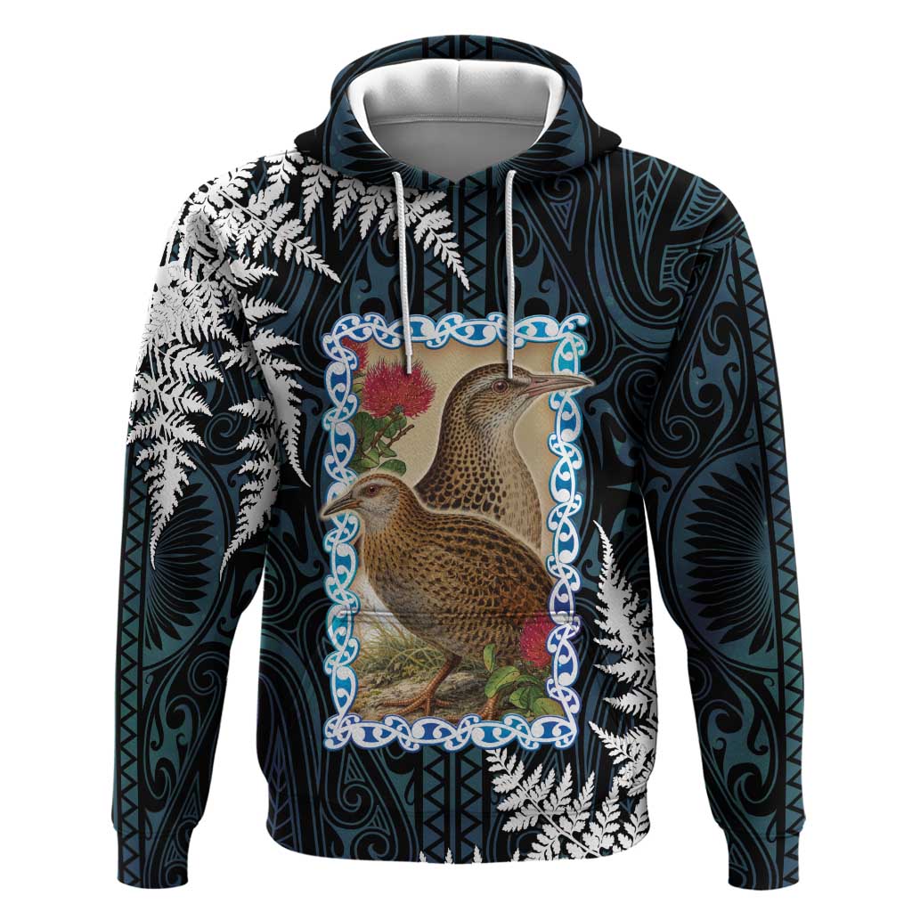 New Zealand Weka Hoodie Maori Hen Koru Pattern LT05 Pullover Hoodie Black - Polynesian Pride