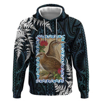 New Zealand Weka Hoodie Maori Hen Koru Pattern LT05 Pullover Hoodie Black - Polynesian Pride