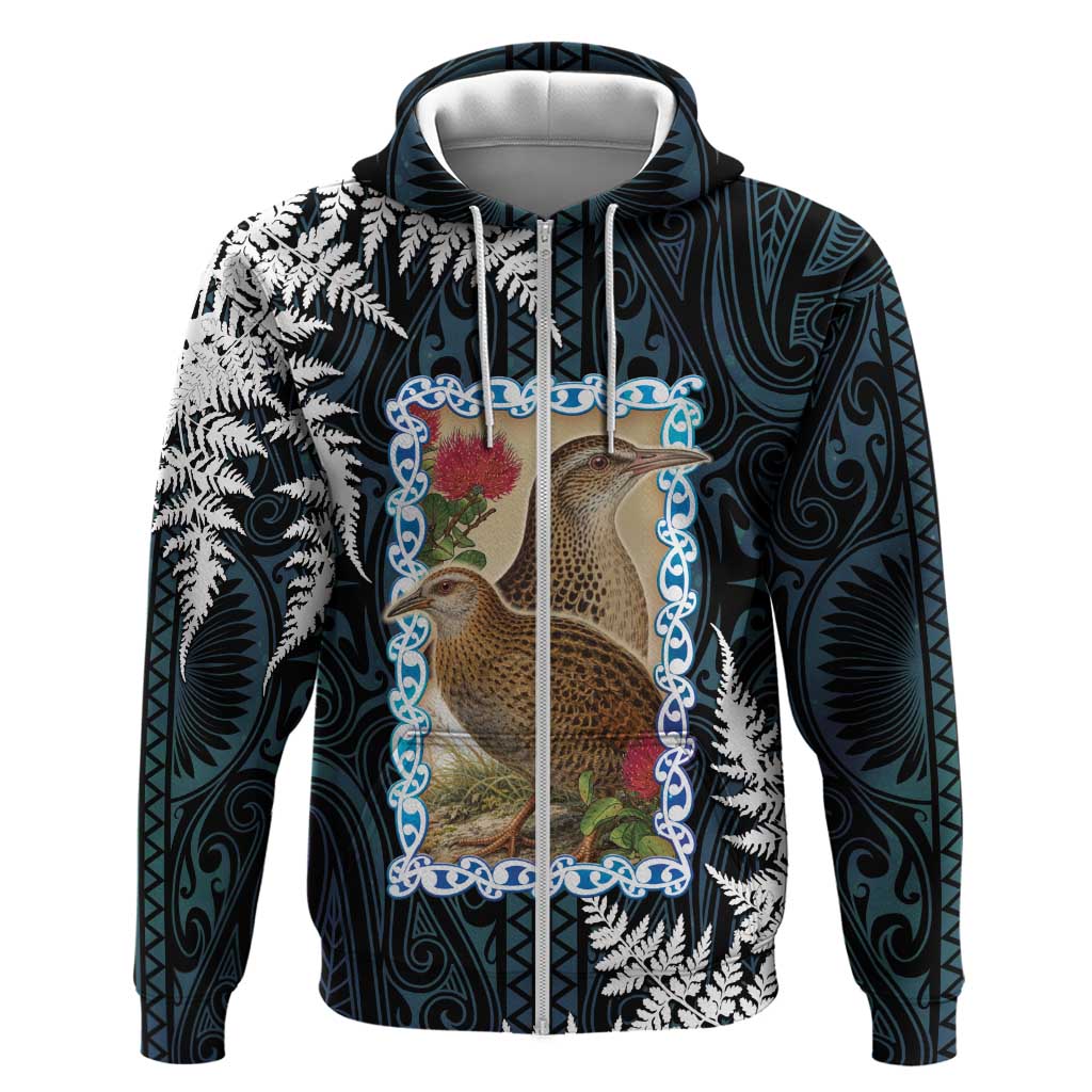 New Zealand Weka Hoodie Maori Hen Koru Pattern LT05 Zip Hoodie Black - Polynesian Pride