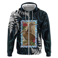 New Zealand Weka Hoodie Maori Hen Koru Pattern LT05 Zip Hoodie Black - Polynesian Pride