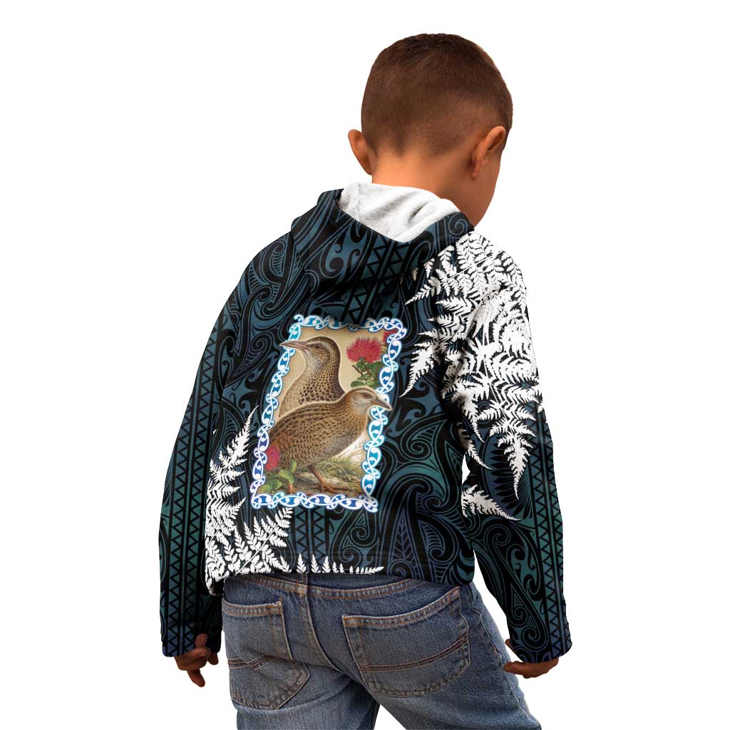 New Zealand Weka Kid Hoodie Maori Hen Koru Pattern - Polynesian Pride