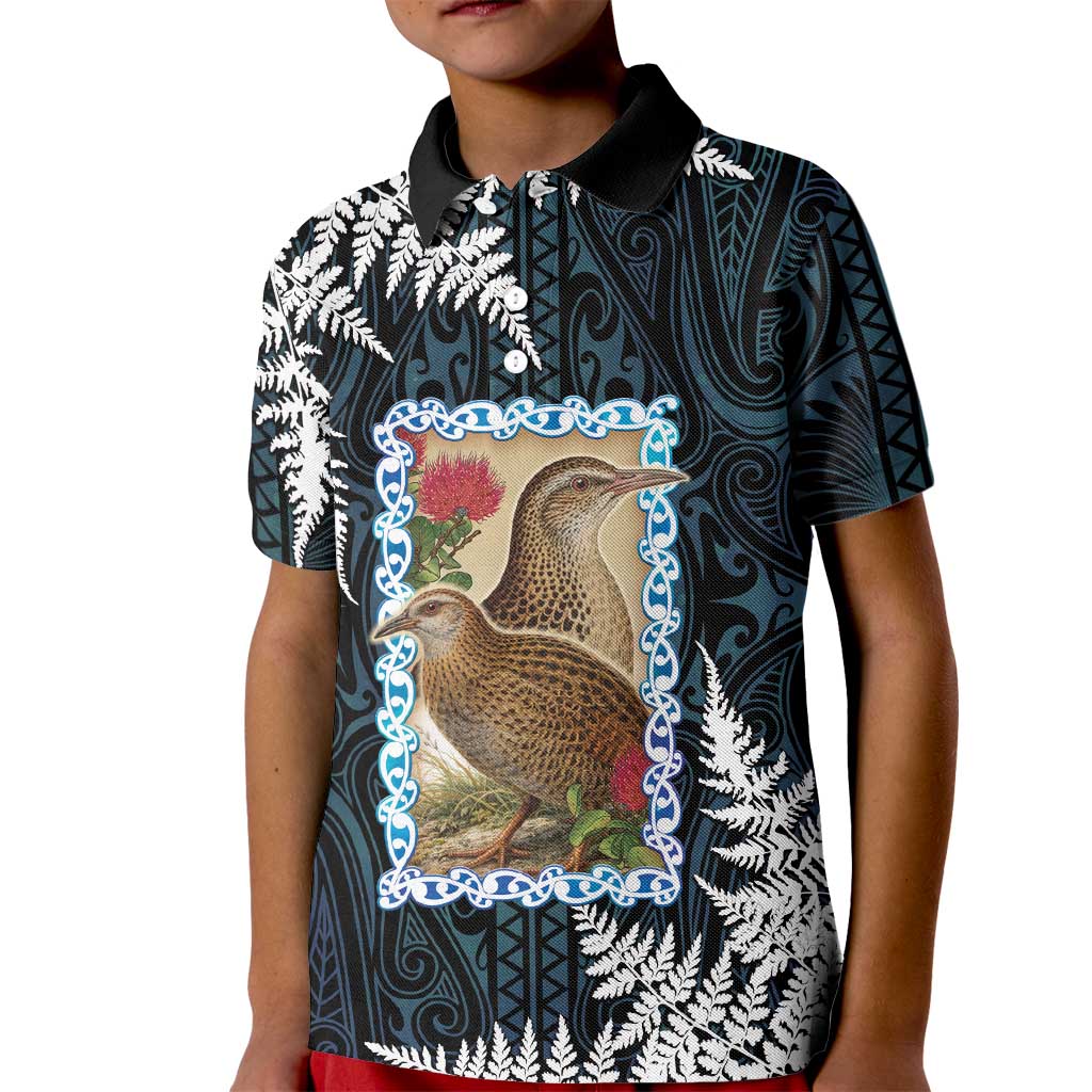 New Zealand Weka Kid Polo Shirt Maori Hen Koru Pattern LT05 Kid Black - Polynesian Pride