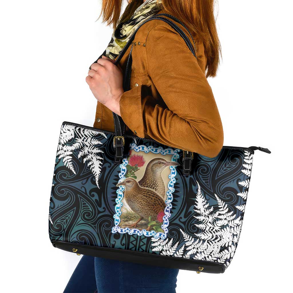 New Zealand Weka Leather Tote Bag Maori Hen Koru Pattern - Polynesian Pride