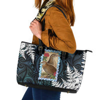 New Zealand Weka Leather Tote Bag Maori Hen Koru Pattern - Polynesian Pride
