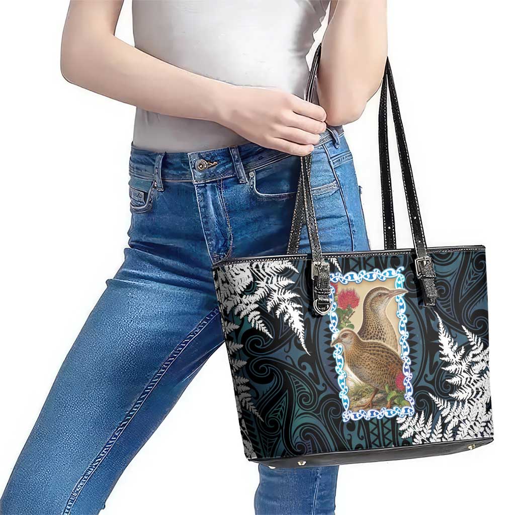 New Zealand Weka Leather Tote Bag Maori Hen Koru Pattern - Polynesian Pride