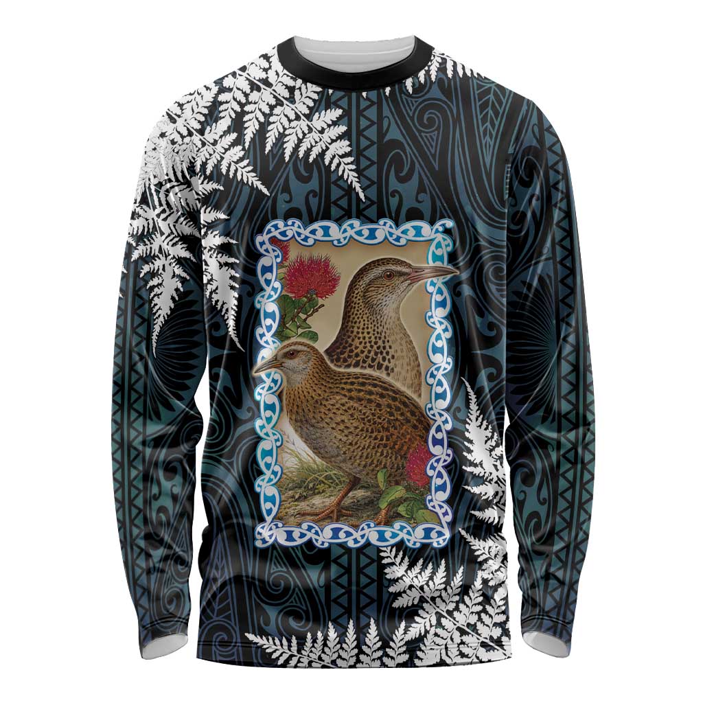 New Zealand Weka Long Sleeve Shirt Maori Hen Koru Pattern LT05 Unisex Black - Polynesian Pride