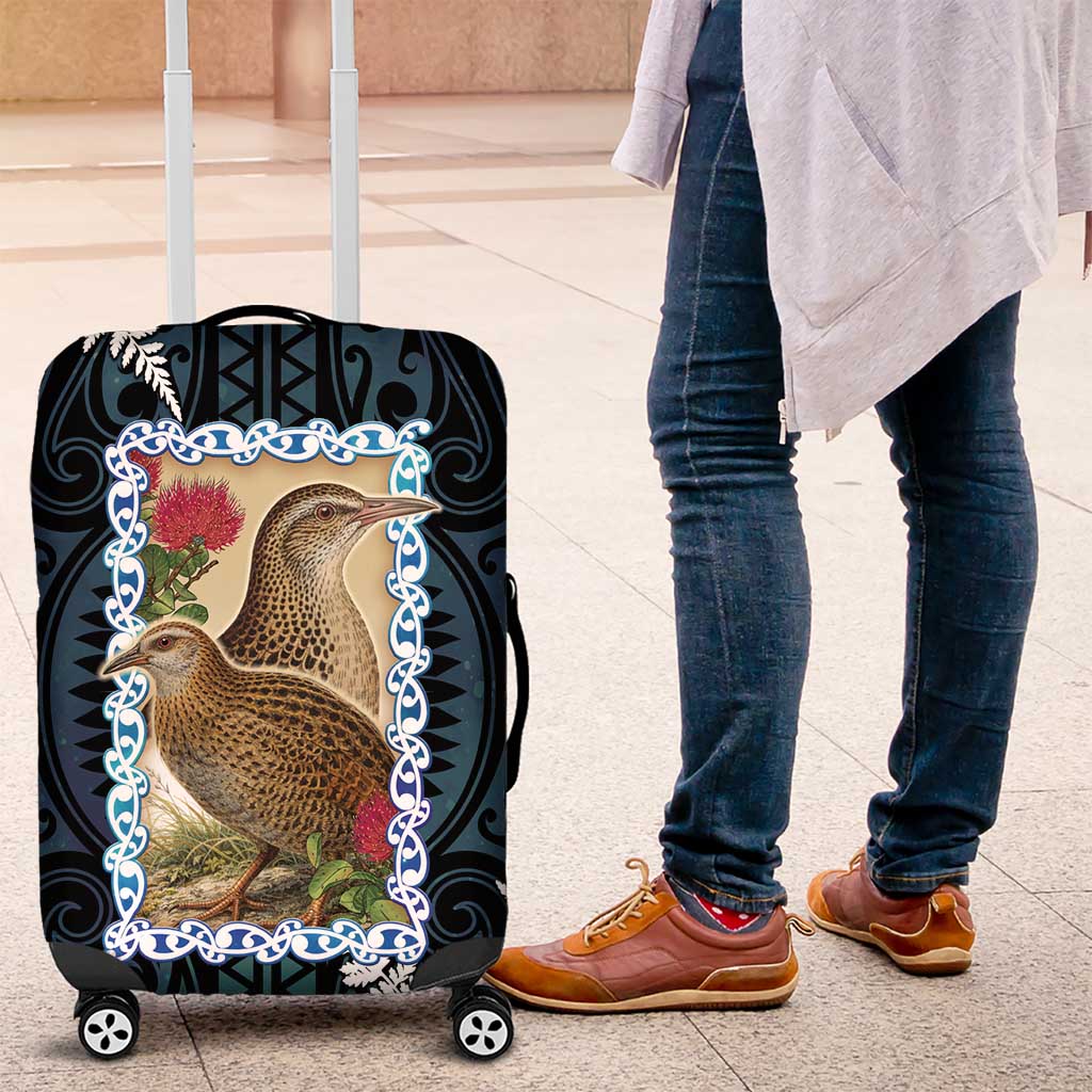 New Zealand Weka Luggage Cover Maori Hen Koru Pattern LT05 Black - Polynesian Pride