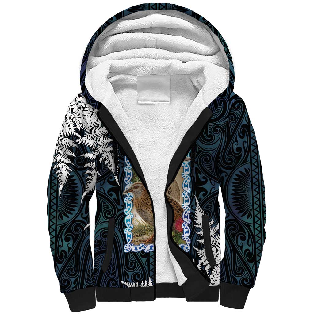 New Zealand Weka Sherpa Hoodie Maori Hen Koru Pattern LT05 Unisex Black - Polynesian Pride