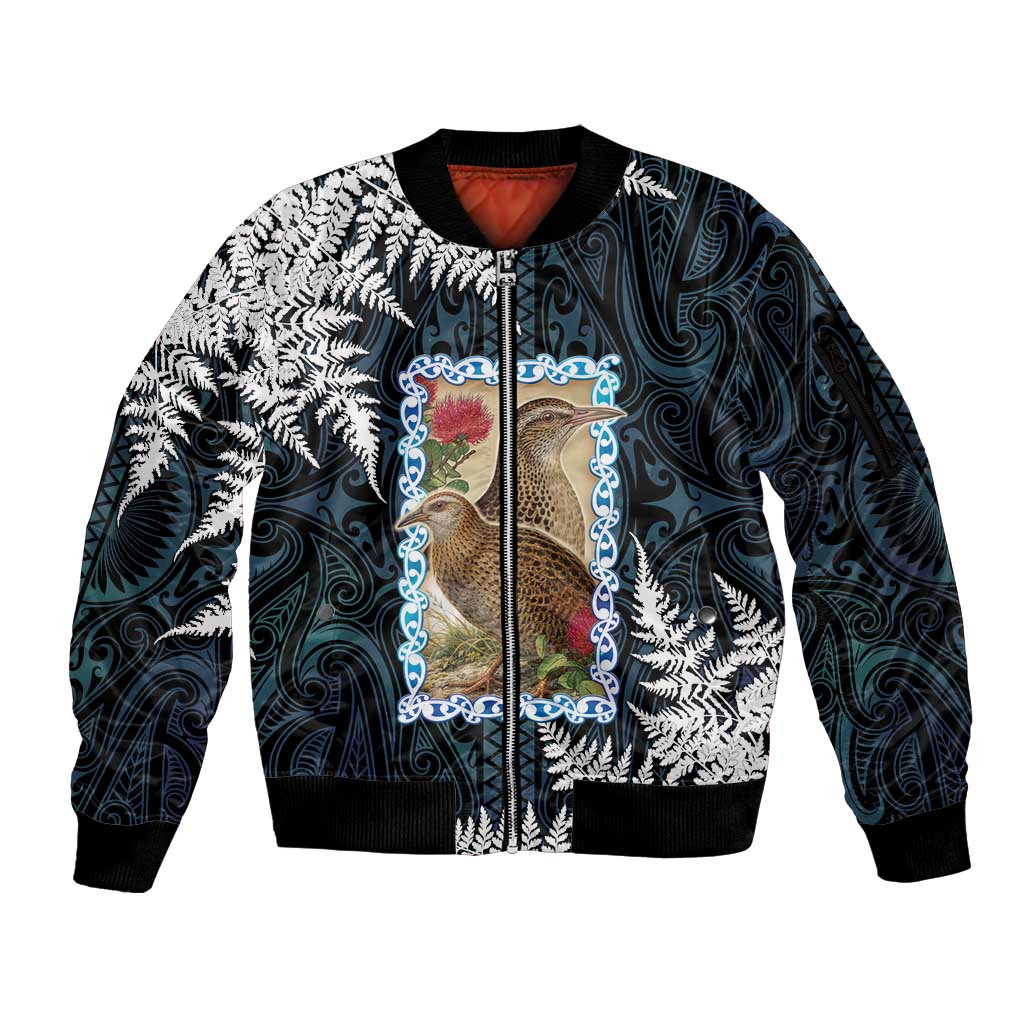 New Zealand Weka Sleeve Zip Bomber Jacket Maori Hen Koru Pattern - Polynesian Pride