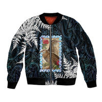 New Zealand Weka Sleeve Zip Bomber Jacket Maori Hen Koru Pattern - Polynesian Pride