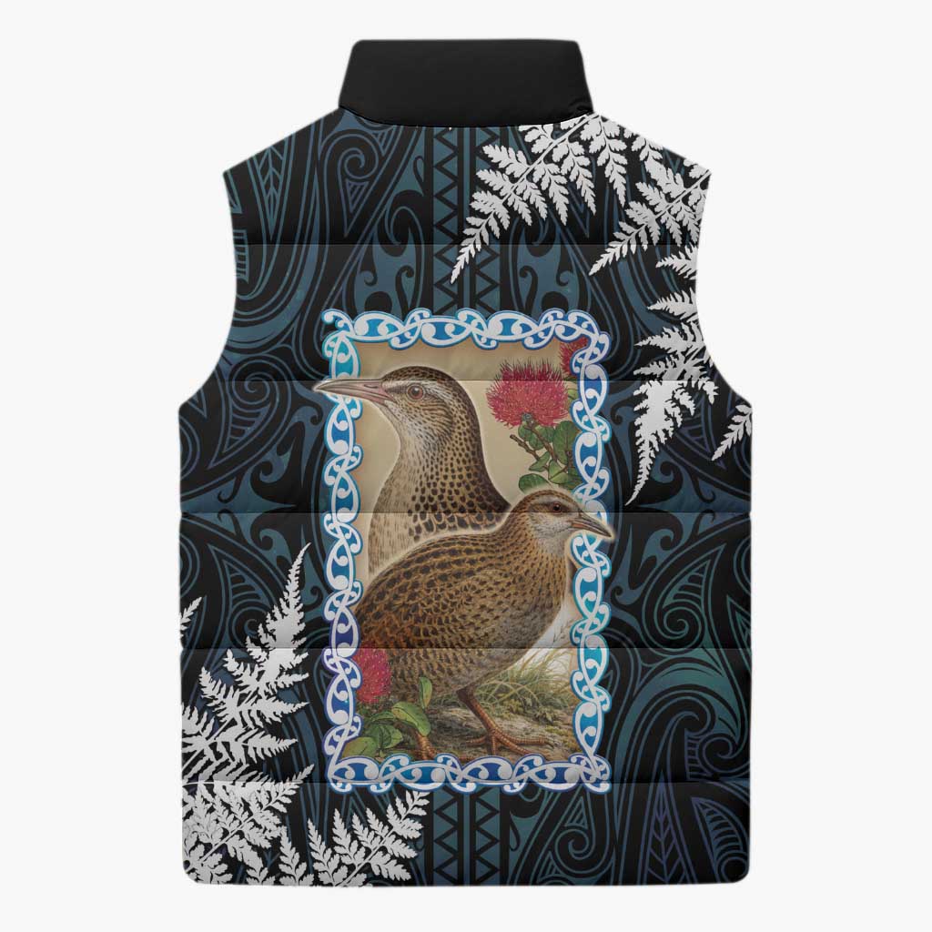 New Zealand Weka Sleeveless Puffer Jacket Maori Hen Koru Pattern - Polynesian Pride