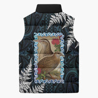 New Zealand Weka Sleeveless Puffer Jacket Maori Hen Koru Pattern - Polynesian Pride