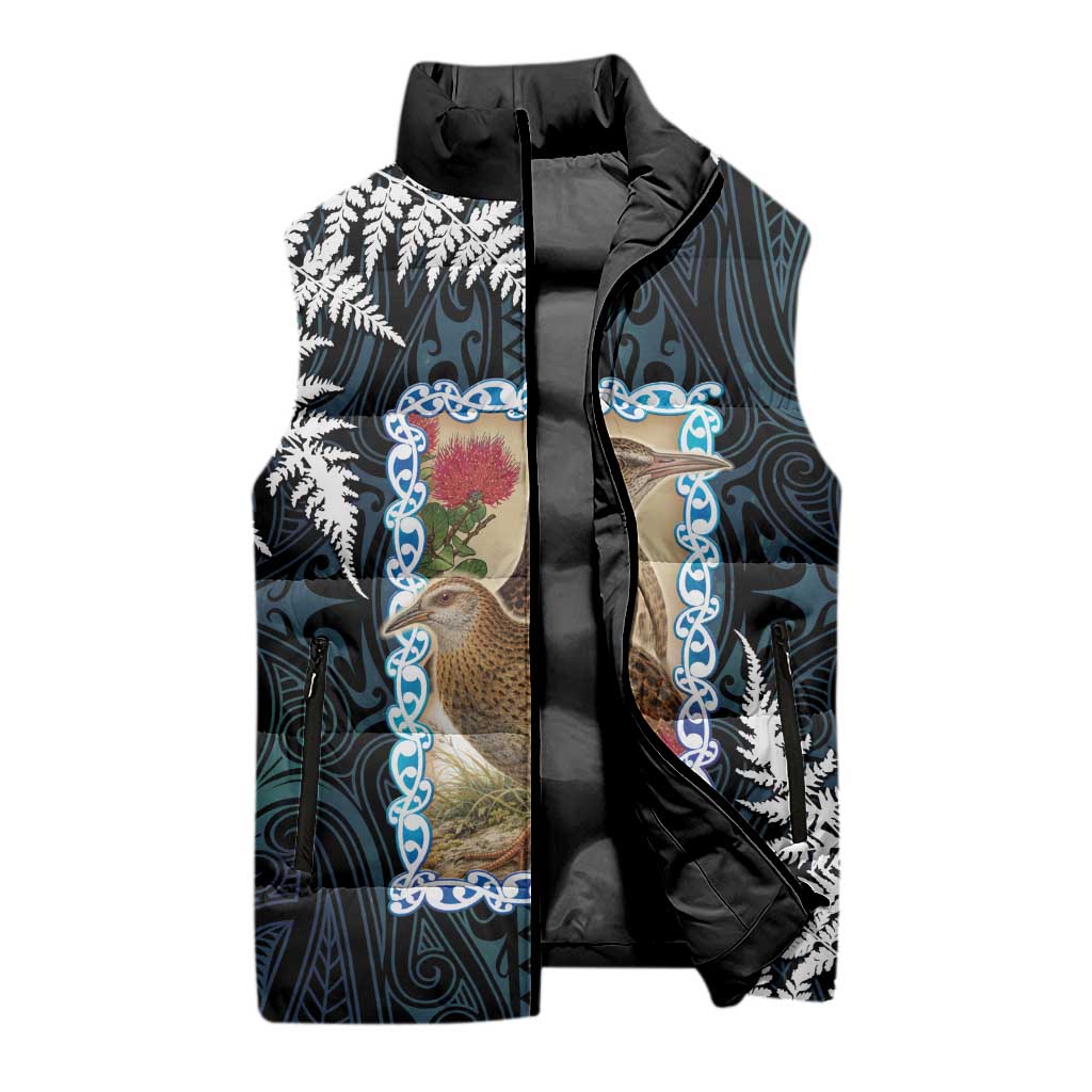 New Zealand Weka Sleeveless Puffer Jacket Maori Hen Koru Pattern - Polynesian Pride