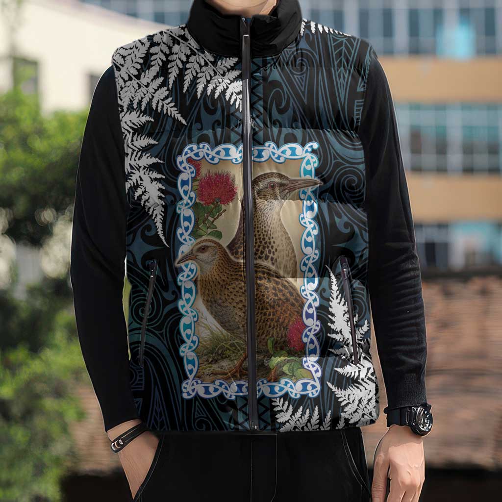 New Zealand Weka Sleeveless Puffer Jacket Maori Hen Koru Pattern - Polynesian Pride