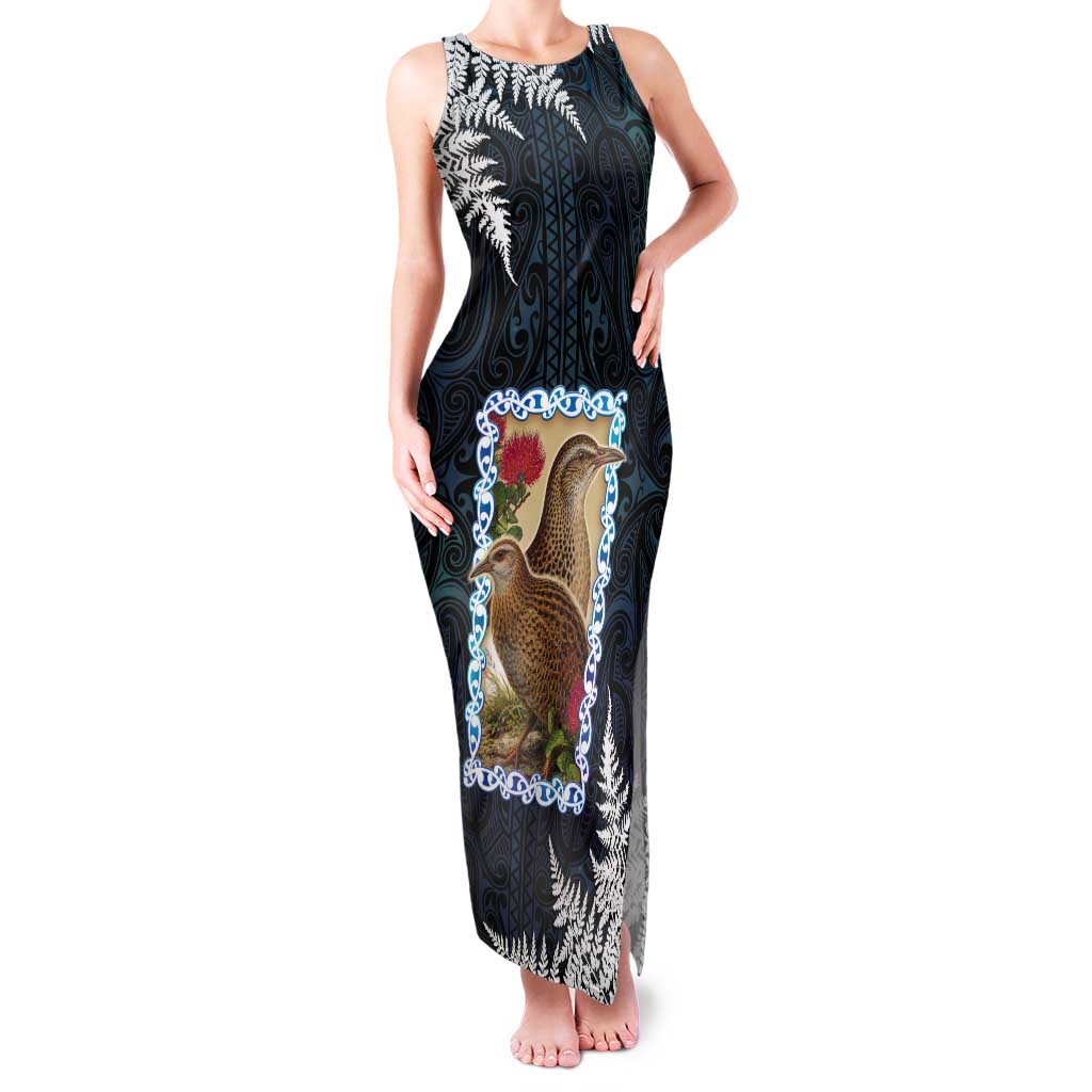 New Zealand Weka Tank Maxi Dress Maori Hen Koru Pattern - Polynesian Pride