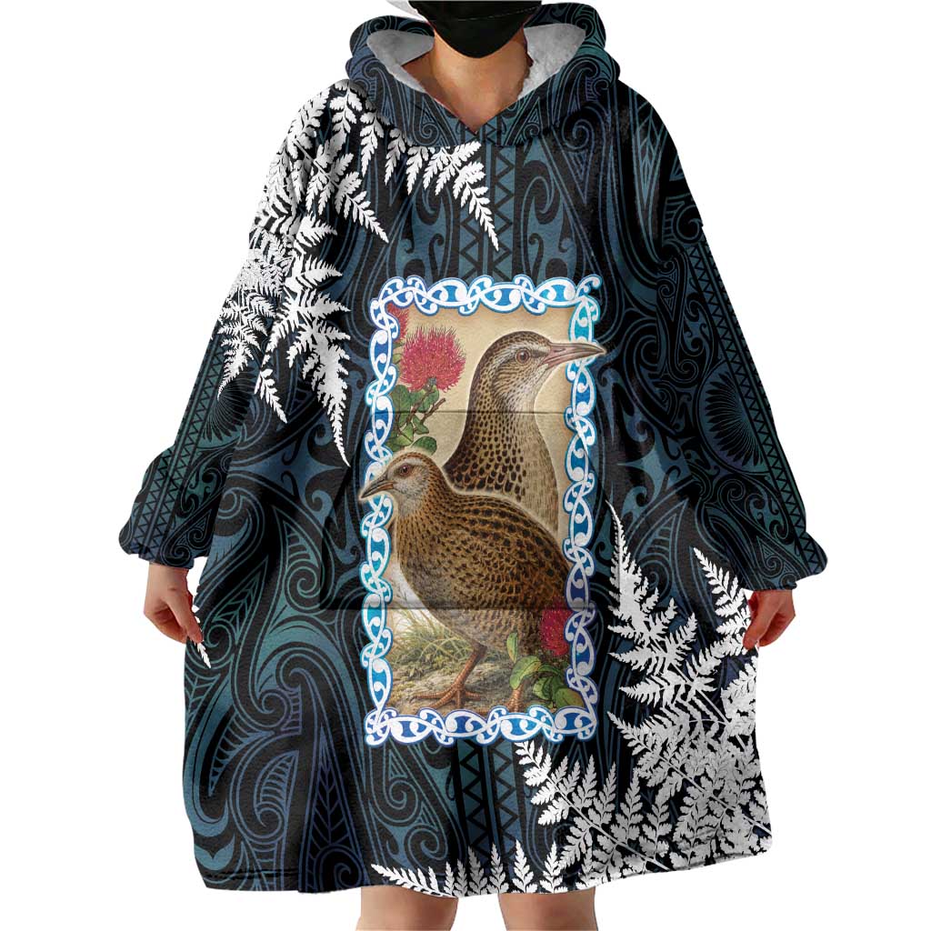New Zealand Weka Wearable Blanket Hoodie Maori Hen Koru Pattern - Polynesian Pride