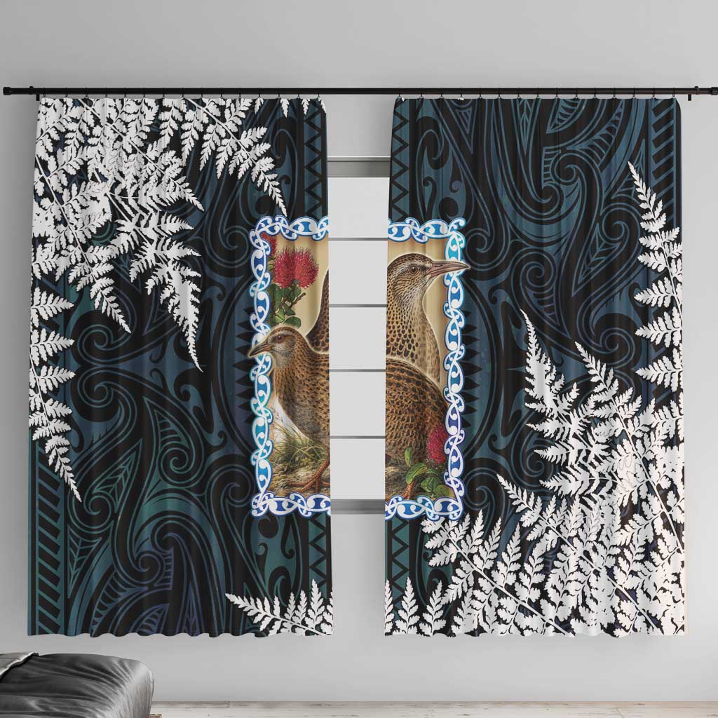 New Zealand Weka Window Curtain Maori Hen Koru Pattern LT05 With Hooks Black - Polynesian Pride