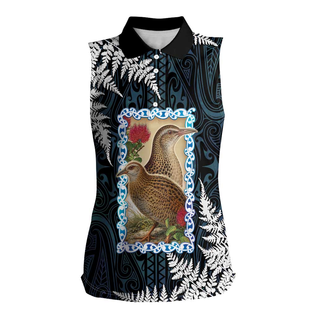 New Zealand Weka Women Sleeveless Polo Shirt Maori Hen Koru Pattern LT05 Female Black - Polynesian Pride