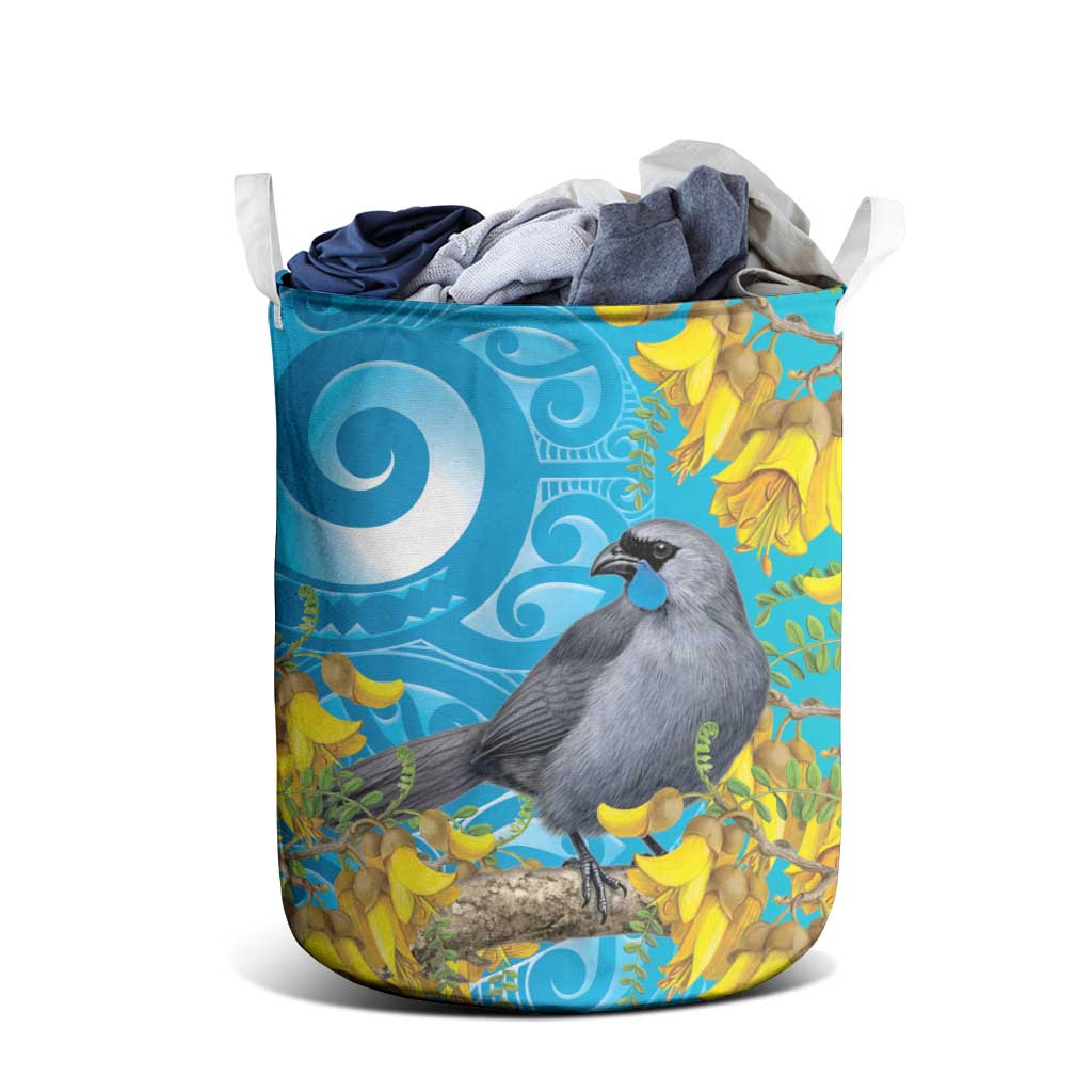 New Zealand Kokako Bird Laundry Basket Maori Koru With Kowhai Flowers LT05 - Polynesian Pride